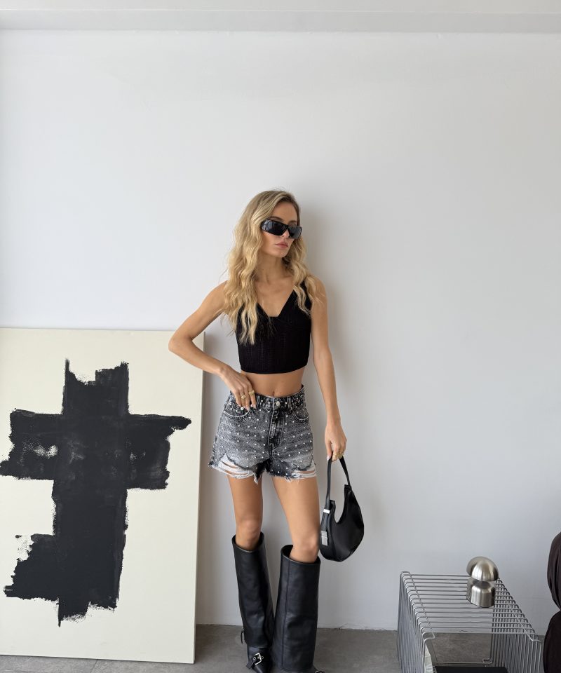 SHORT GRIS ROTURAS CRISTALES - GU6GRIS