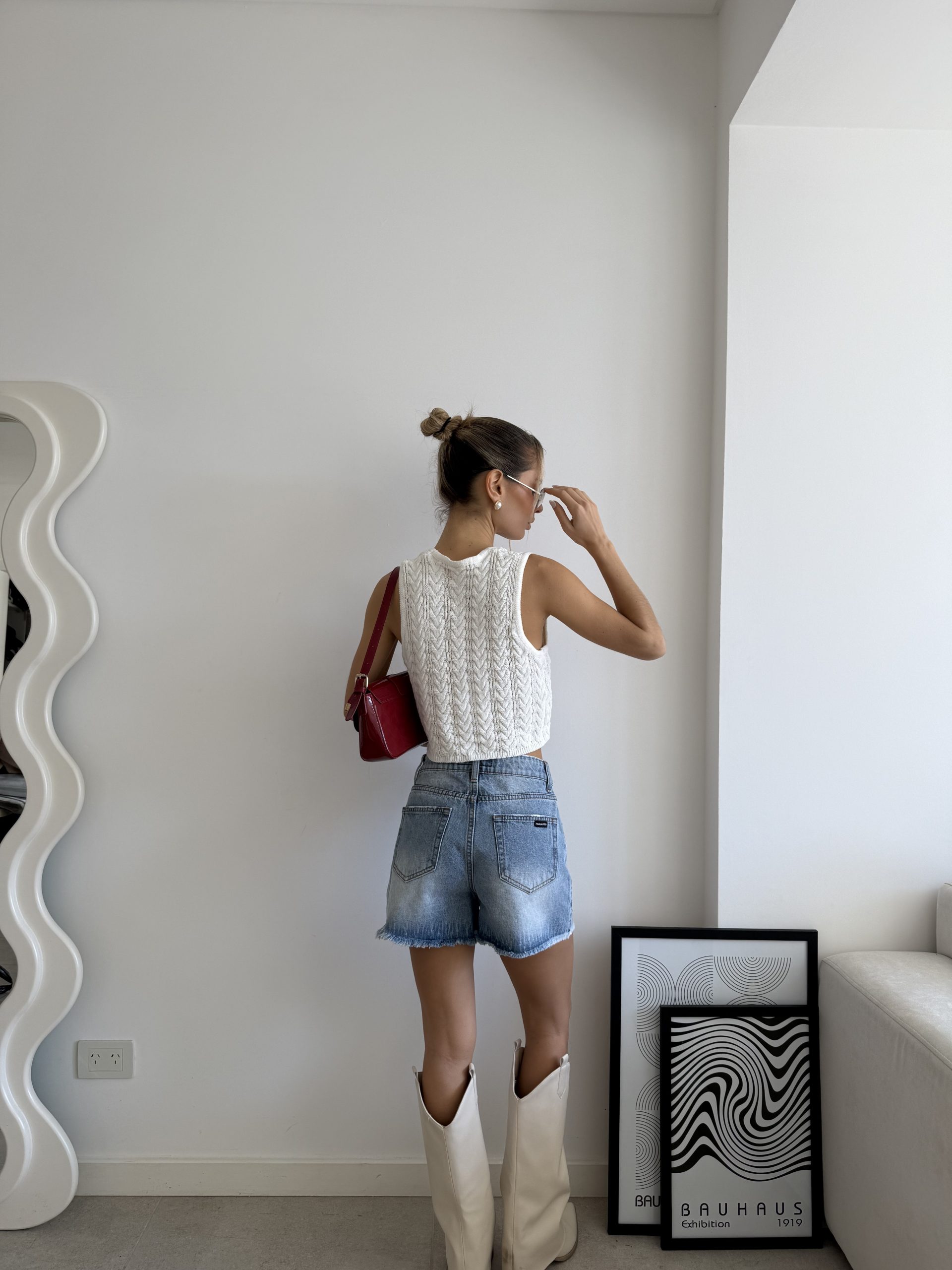 SHORT CELESTE DESFLECADO BIG STRASS - GU1 - Imagen 2