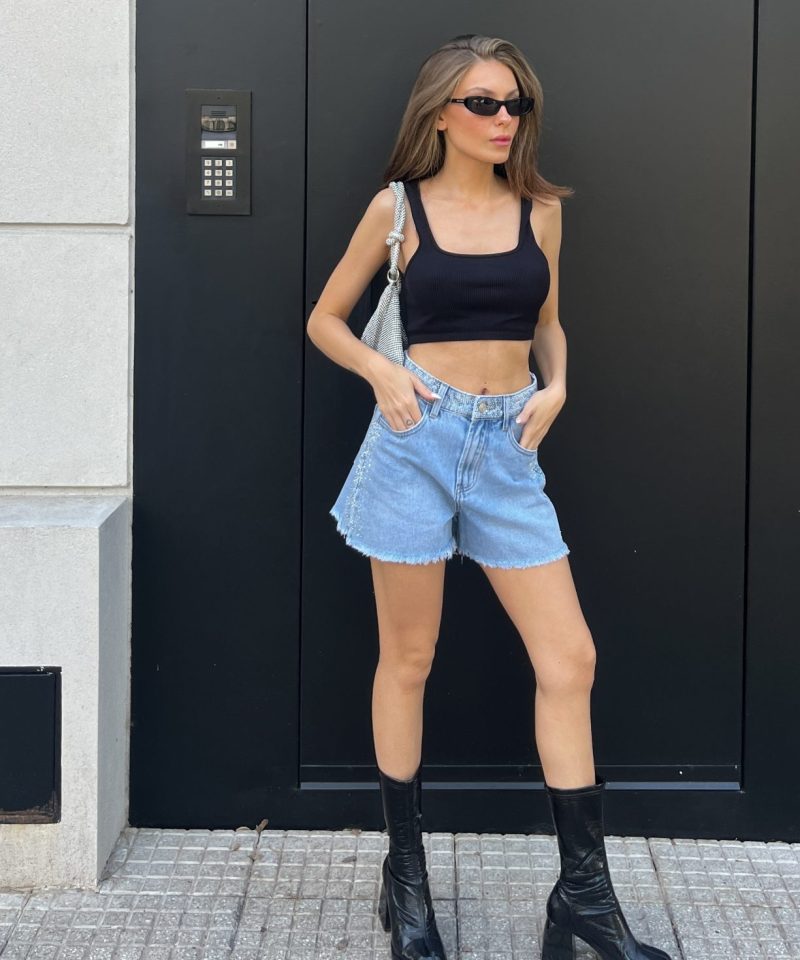 SHORT AZUL CINTURA STRASS - TW8AZUL