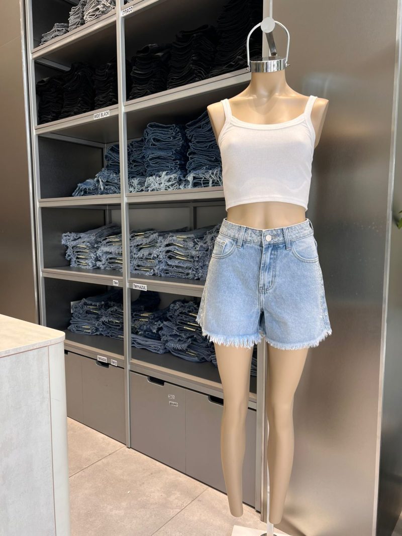 SHORT CELESTE CINTURA STRASS - TW8CELESTE
