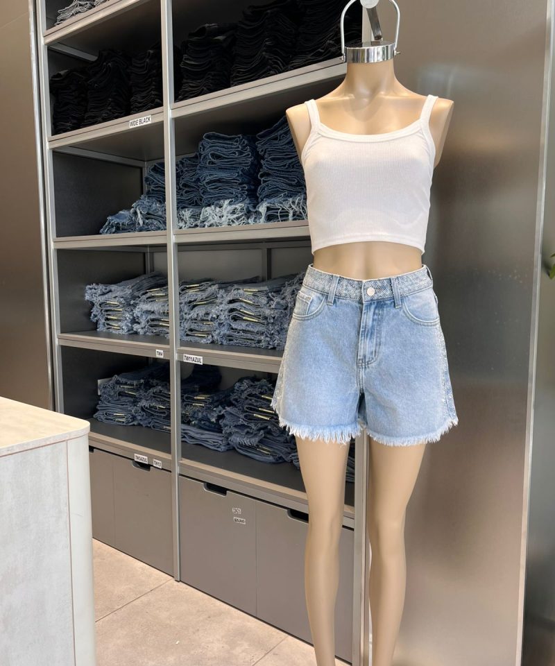 SHORT CELESTE CINTURA STRASS - TW8CELESTE