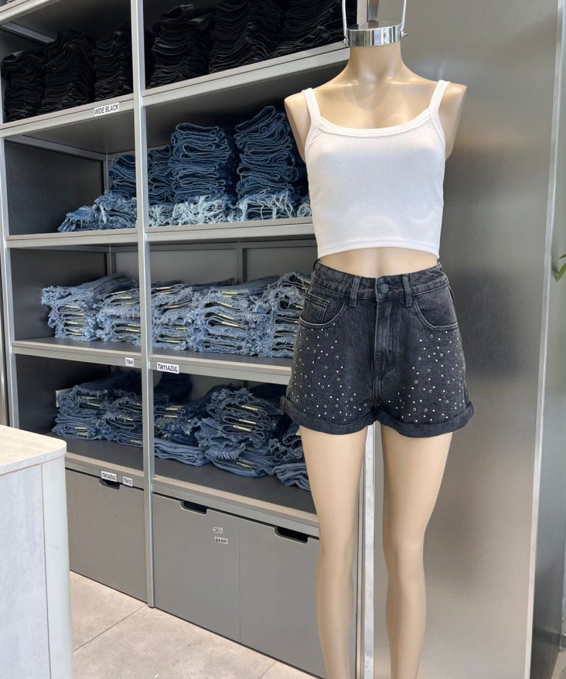 SHORT NEGRO TRIPLE STRASS - TW16