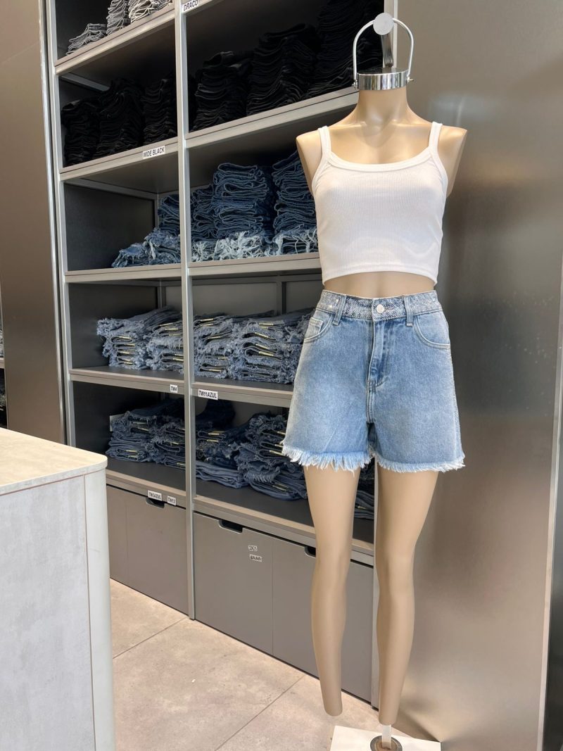 SHORT AZUL CINTURA STRASS - TW8AZUL