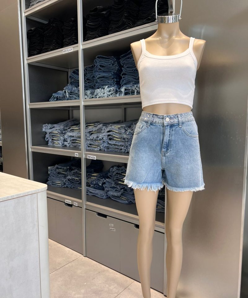 SHORT AZUL CINTURA STRASS - TW8AZUL