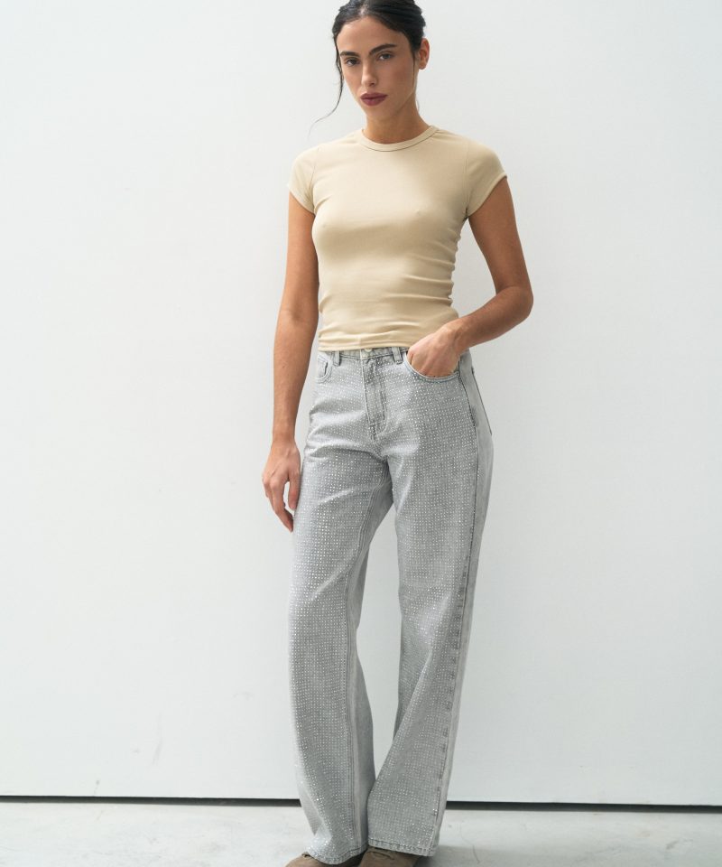 WIDE LEG FULL STRASS GRIS - T810GRIS