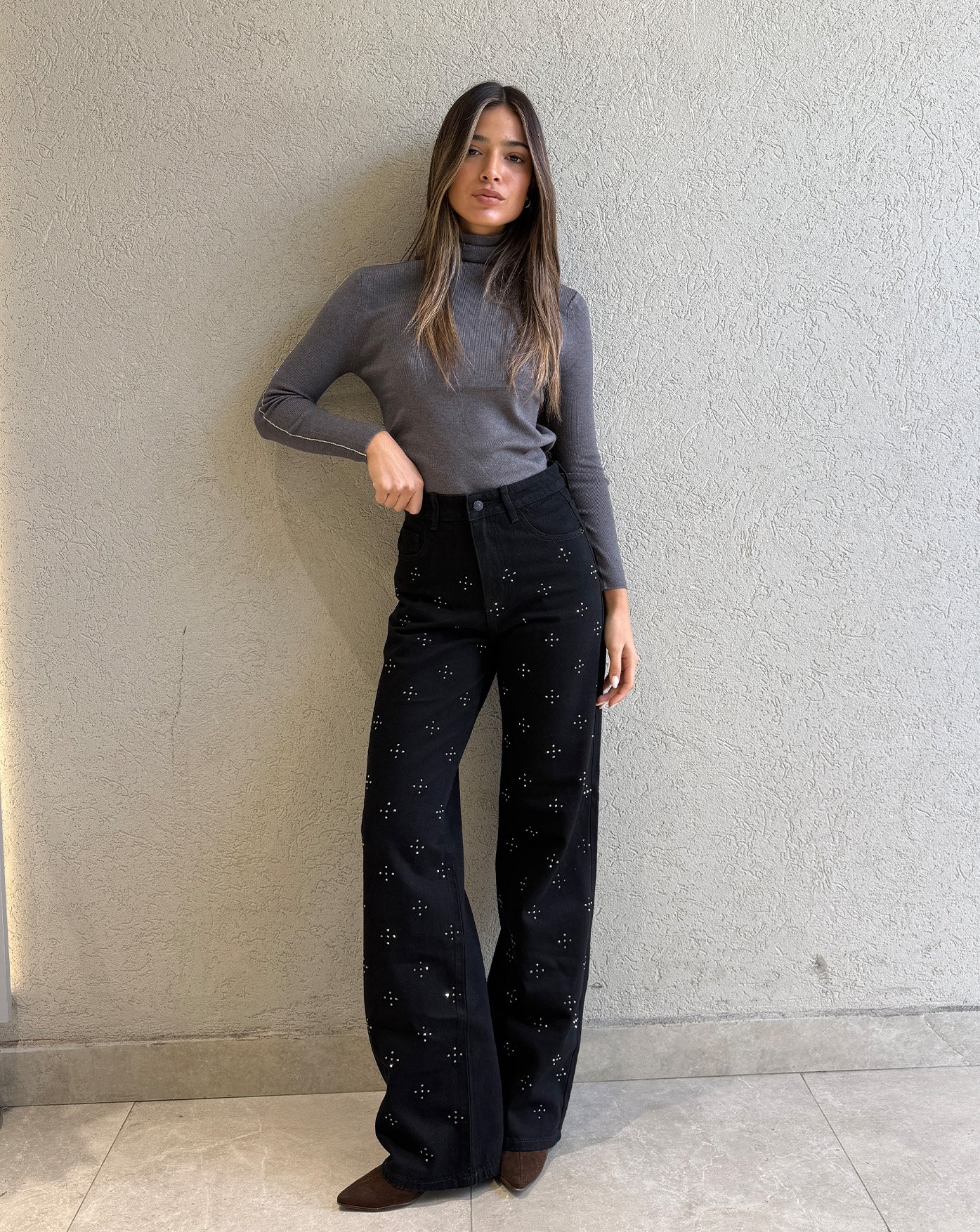 WIDE LEG CROSS STRASS - T809