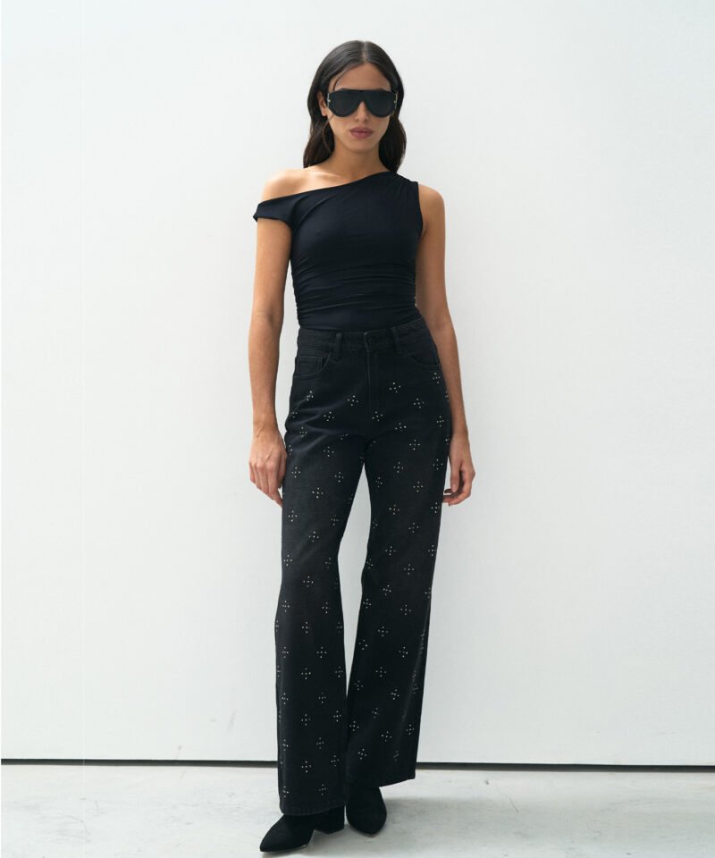 WIDE LEG CROSS STRASS - T809