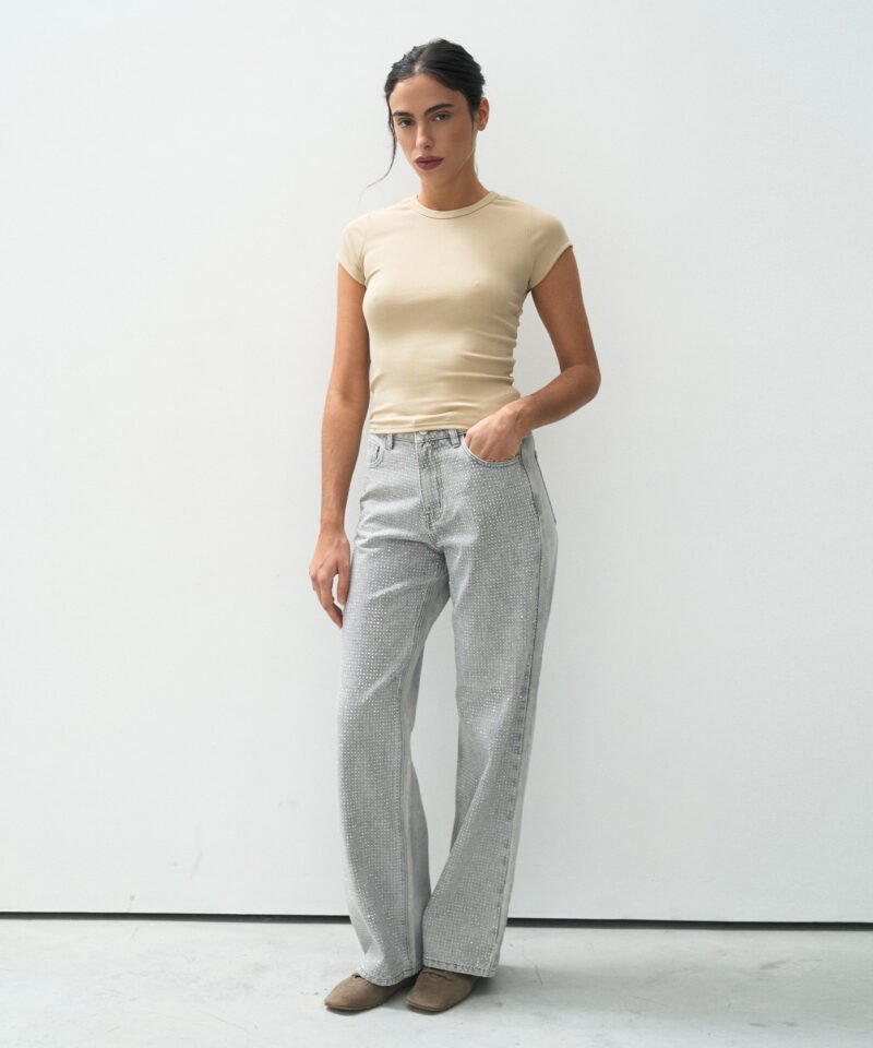 WIDE LEG FULL STRASS GRIS - T810GRIS