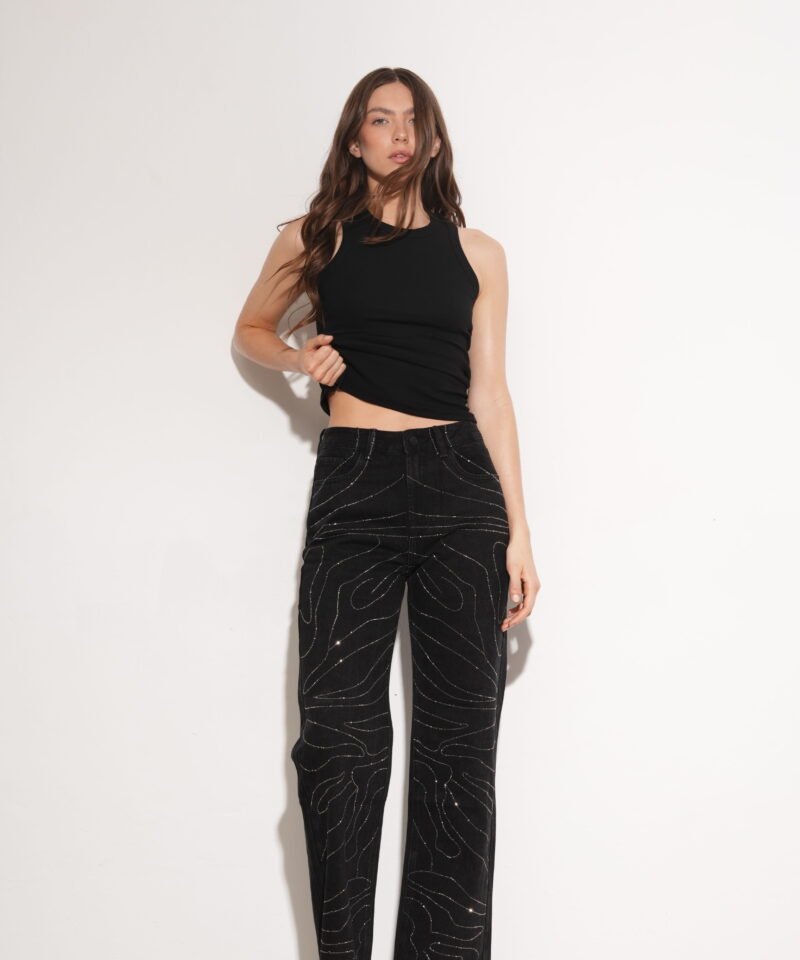 WIDE LEG RIPPLE STRASS NEGRO - TH1NEGRO