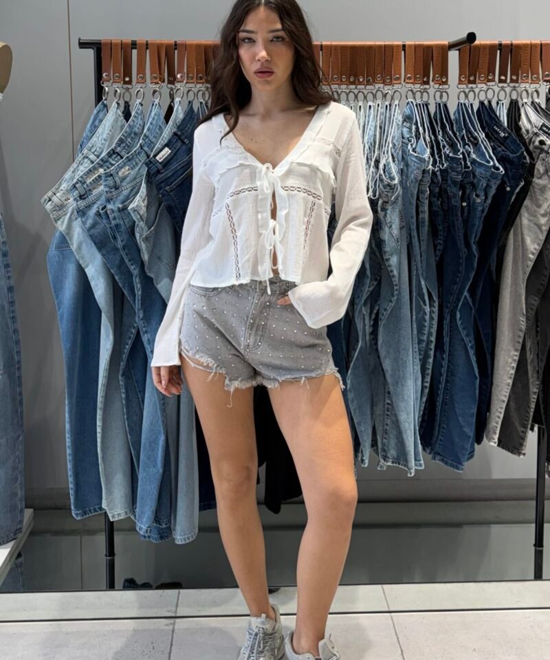 SHORT DESFLECADO DIAMANTES GRIS - TH19GRIS