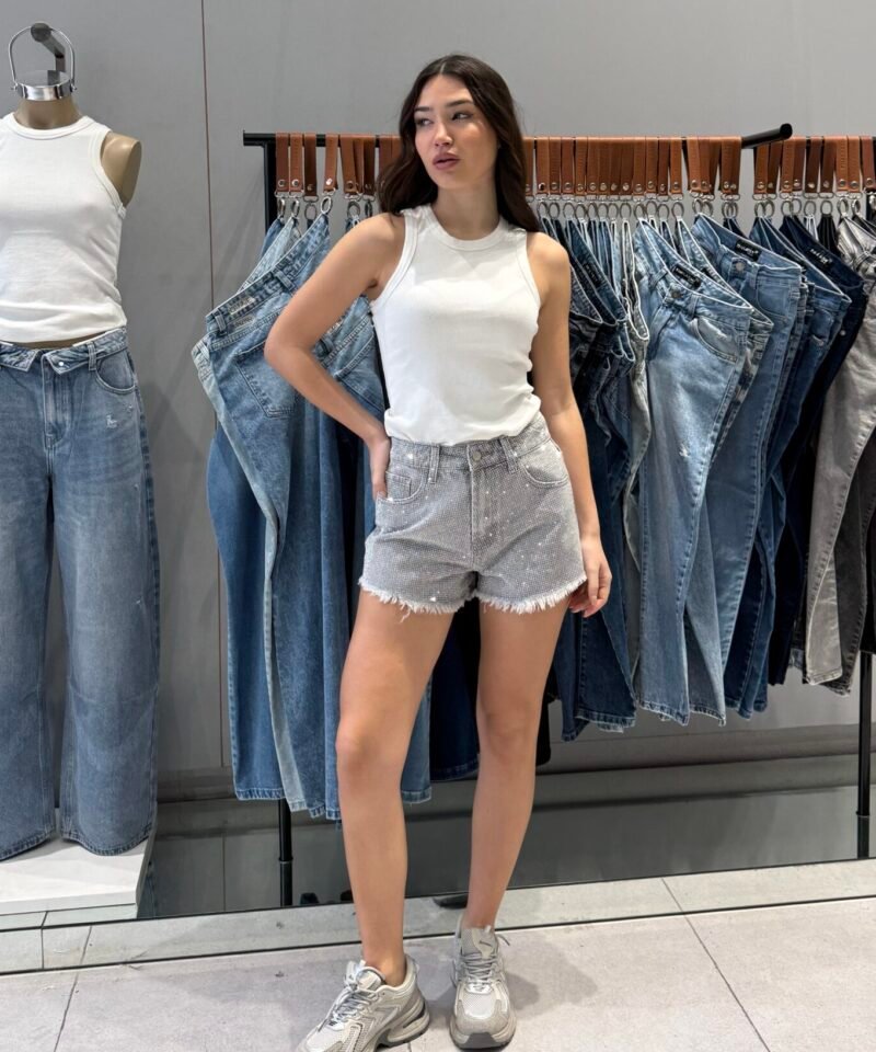 SHORT FULL STRASS GRIS - TH15