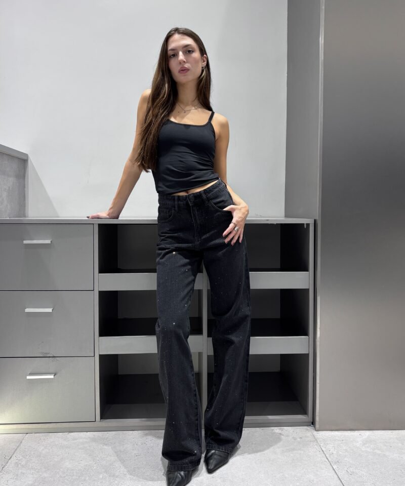 WIDE LEG NEGRO FULL STRASS - TH810