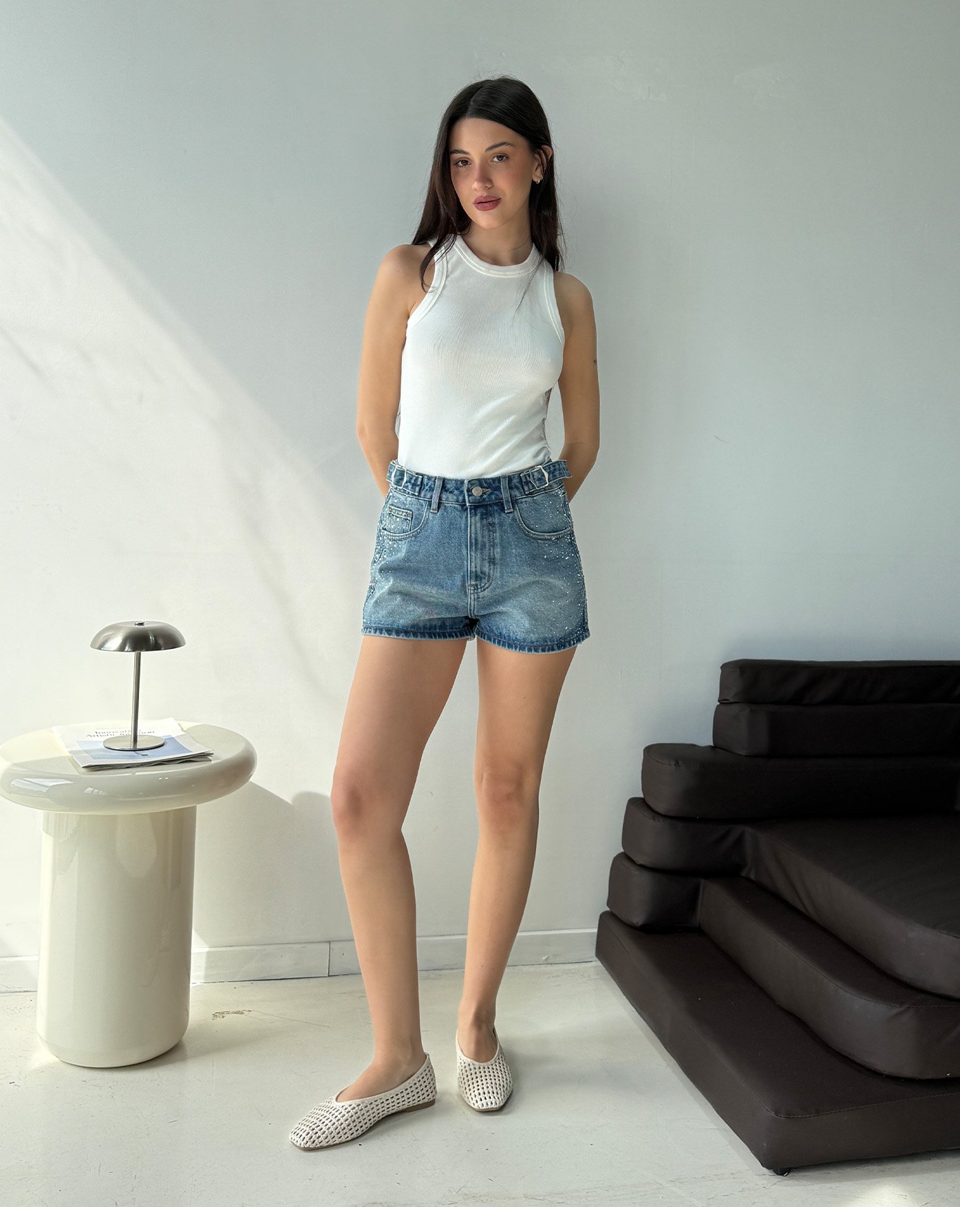 SHORT CARPINTERO SIDE STRASS AZUL - TH20