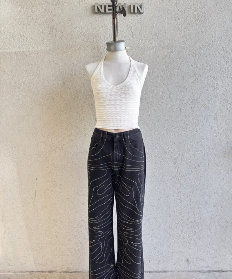 WIDE LEG RIPPLE STRASS NEGRO - TH1NEGRO