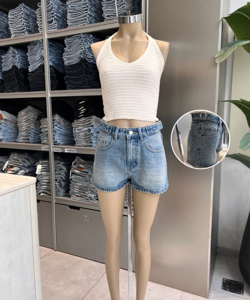 SHORT CARPINTERO SIDE STRASS AZUL - TH20