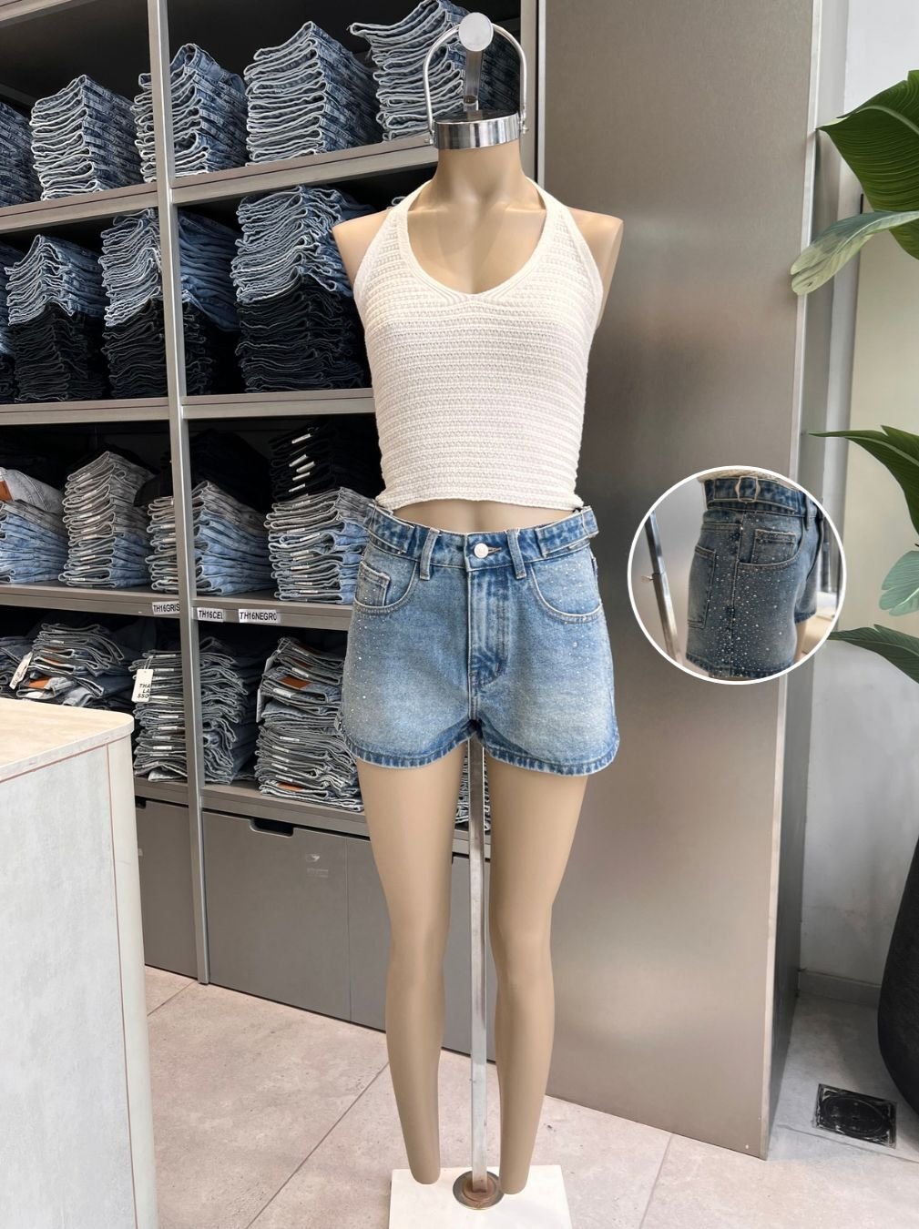 SHORT CARPINTERO SIDE STRASS AZUL - TH20