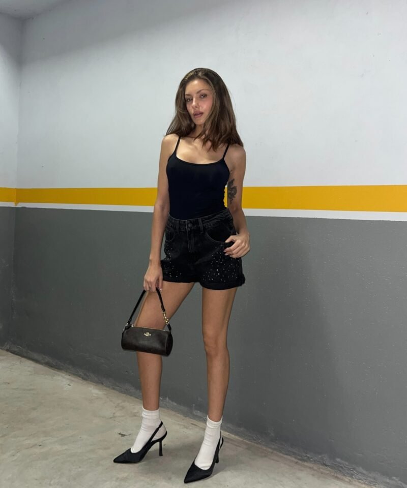 SHORT NEGRO TRIPLE STRASS - TW16
